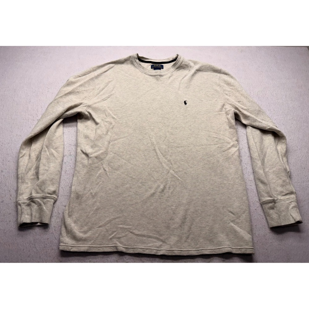 Polo Ralph Lauren Mens 2XL Waffle Knit Thermal Long Sleeve Shirt Oatmeal Grey